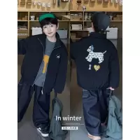 童酷男童冬季新款前后小狗刺绣宝宝夹克外套拉链立领儿童棉服