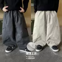 童酷男童冬季新款复古酵洗做旧宝宝长裤加绒加厚儿童工装裤潮