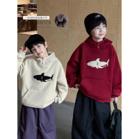 童酷男童冬季新款帅气鲨鱼刺绣宝宝上衣连帽加绒加厚儿童卫衣