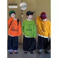 童酷男童冬季新款时尚卡通印花宝宝上衣加绒加厚圆领儿童卫衣