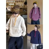 童酷男童冬季新款时尚拼色半高领宝宝上衣摇粒绒加厚儿童卫衣