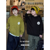 童酷男童冬季新款洋气小狗印花宝宝上衣连帽一体绒儿童卫衣潮