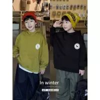 童酷男童冬季新款洋气小狗印花宝宝上衣连帽一体绒儿童卫衣潮