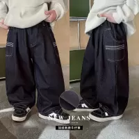 童酷男童冬季新款百搭口袋刺绣宝宝休闲裤净色加绒儿童牛仔裤