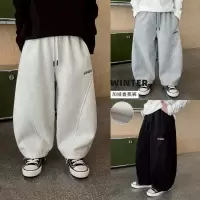 童酷男童冬季新款百搭字母刺绣宝宝休闲裤拼接加绒儿童卫裤潮