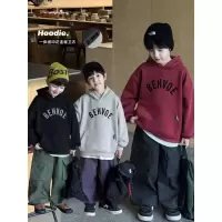 童酷男童冬季新款百搭字母印花宝宝上衣贴标连帽加绒儿童卫衣