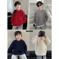 童酷男童冬季新款百搭麻花宝宝针织衫纯色圆领加厚儿童毛衣潮