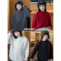 童酷男童冬季新款纯色百搭连帽针织衫中小童加厚打底儿童毛衣