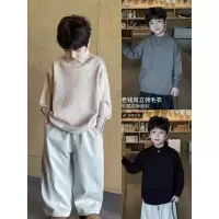 童酷男童冬季新款老钱风纯色宝宝针织衫翻领气质加厚儿童毛衣
