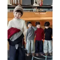 童酷男童冬季新款韩版半高领宝宝针织衫纯色坑条打底儿童毛衣
