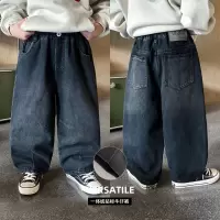 童酷男童冬季新款韩版宽松宝宝休闲裤贴标一体绒儿童牛仔裤潮