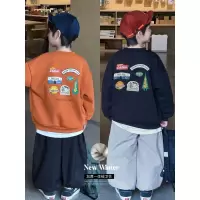 童酷男童冬款山系趣味印花宝宝上衣圆领一体绒保暖儿童卫衣潮