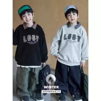 童酷男童冬款帅气假两件翻领宝宝上衣字母刺绣加绒儿童卫衣潮