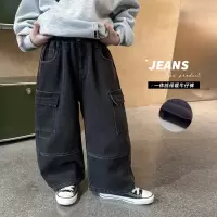 童酷男童冬款帅气贴袋拼接宝宝休闲裤一体绒保暖儿童牛仔裤潮