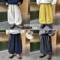 童酷男童冬款时尚拼色拉链宝宝休闲裤加厚摇粒绒儿童运动裤潮