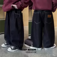 童酷男童冬款百搭后袋贴标宝宝休闲裤一体绒保暖儿童牛仔裤潮