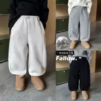 童酷男童冬款百搭字母贴标宝宝休闲裤纯色加绒保暖儿童卫裤潮