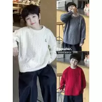 童酷男童冬款百搭小鹿刺绣中小童针织衫圆领加厚麻花儿童毛衣