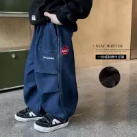 童酷男童冬款苹果字母刺绣中小童休闲裤打杆加绒儿童牛仔裤潮