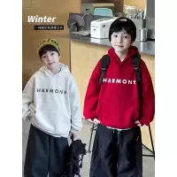 童酷男童冬款韩版字母印花连帽宝宝上衣时尚加绒加厚儿童卫衣