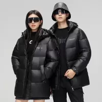 黑金情侣款高充绒极寒羽绒服冬季新款男女同款中长加厚羽绒服外套
