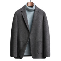 千鸟格羊毛西装男士秋冬抗皱双面呢羊毛韩版修身西服商务休闲单西