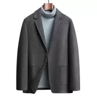 千鸟格羊毛西装男士秋冬抗皱双面呢羊毛韩版修身西服商务休闲单西