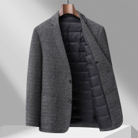 男士羽绒西装冬季新款商务休闲单西加厚保暖白鸭绒羽绒外套上衣潮