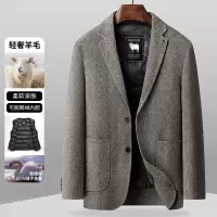男装秋冬新款商务休闲鹅绒羽绒内胆双面呢羊毛西装男
