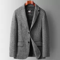 秋冬人字双面尼羊毛西装男羽绒脱卸内胆毛呢西服开叉青年休闲西装