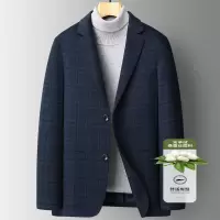 轻奢羊绒桑蚕丝西服男士秋冬季新款休闲羊毛呢格子西装男羊绒外套