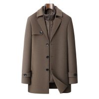 中老年双领带鹅绒脱卸马甲双面呢羊毛大衣男士秋冬新款保暖呢大衣