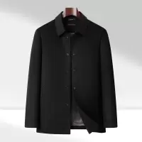 中老年纯色简约含桑蚕丝羊毛夹克男士秋冬新款商务翻领呢子茄克男