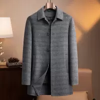 中老年羽绒脱卸内胆双面呢大衣秋冬男士中长款羊毛呢子大衣爸爸装