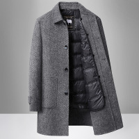 人字纹双面呢羊毛大衣男式秋冬鹅绒脱卸内胆中长商务毛呢外套
