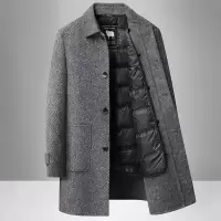 人字纹双面呢羊毛大衣男式秋冬鹅绒脱卸内胆中长商务毛呢外套