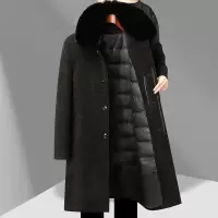 冬季新款长款毛领脱卸羽绒内胆老年毛呢大衣爸爸装雪尼尔羽绒外套