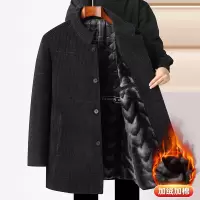 冬季新款雪呢尔加绒加厚中长立领大衣风衣中老年男士保暖防寒外套