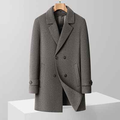 双排扣双面呢羊毛大衣男士秋冬新款加厚脱卸羽绒内胆中长羊毛外套