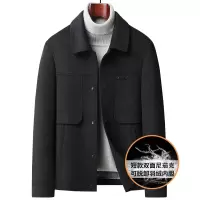 手工缝制秋冬新款羊毛双面尼茄克男脱卸羽绒内胆保暖羊毛夹克外套