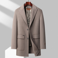 手工缝制秋冬烧花工艺100%羊毛双面尼大衣男士脱卸鹅绒内胆呢大衣