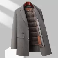 手工缝制秋冬烧花工艺100%羊毛双面尼大衣男士脱卸鹅绒内胆呢大衣