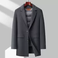 手工缝制秋冬烧花工艺100%羊毛双面尼大衣男士脱卸鹅绒内胆呢大衣