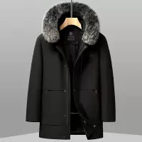 新款冬季狐狸毛领派克服男休闲保暖濑兔毛内胆可拆中老年大衣外套