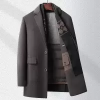 时尚轻奢西装领羊毛双面呢大衣男士秋冬潮流脱卸鸭绒内胆呢子外套