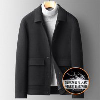 秋冬100%羊毛短款双面尼大衣男可脱卸羽绒内胆双面呢羊毛大衣外套