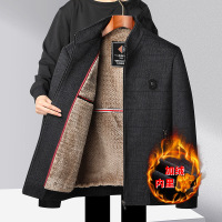 秋冬新款加绒加厚立领中老年羊毛夹克男士毛呢茄克保暖爸爸装外套