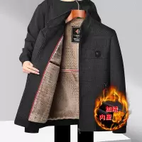 秋冬新款加绒加厚立领中老年羊毛夹克男士毛呢茄克保暖爸爸装外套