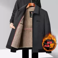 秋冬新款加绒加厚翻领中老年羊毛夹克男士毛呢茄克保暖爸爸装外套