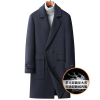 秋冬新款双排扣羊毛大衣外套男士鹅绒内胆双面呢羊毛大衣羊绒大衣